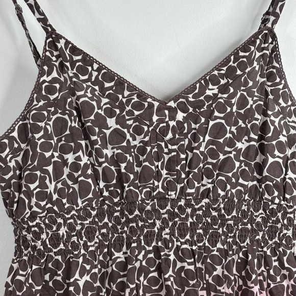 VTG Y2K Babydoll Tank Top L Chocolate Brown Ombre Smocked Lace Boho Print 90s - Picture 2 of 11